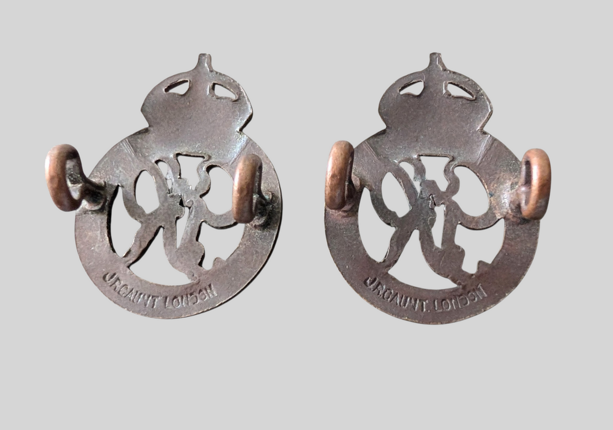 WW2 National Defence Company Bronze Collar Badge Pair