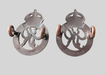 WW2 National Defence Company Bronze Collar Badge Pair