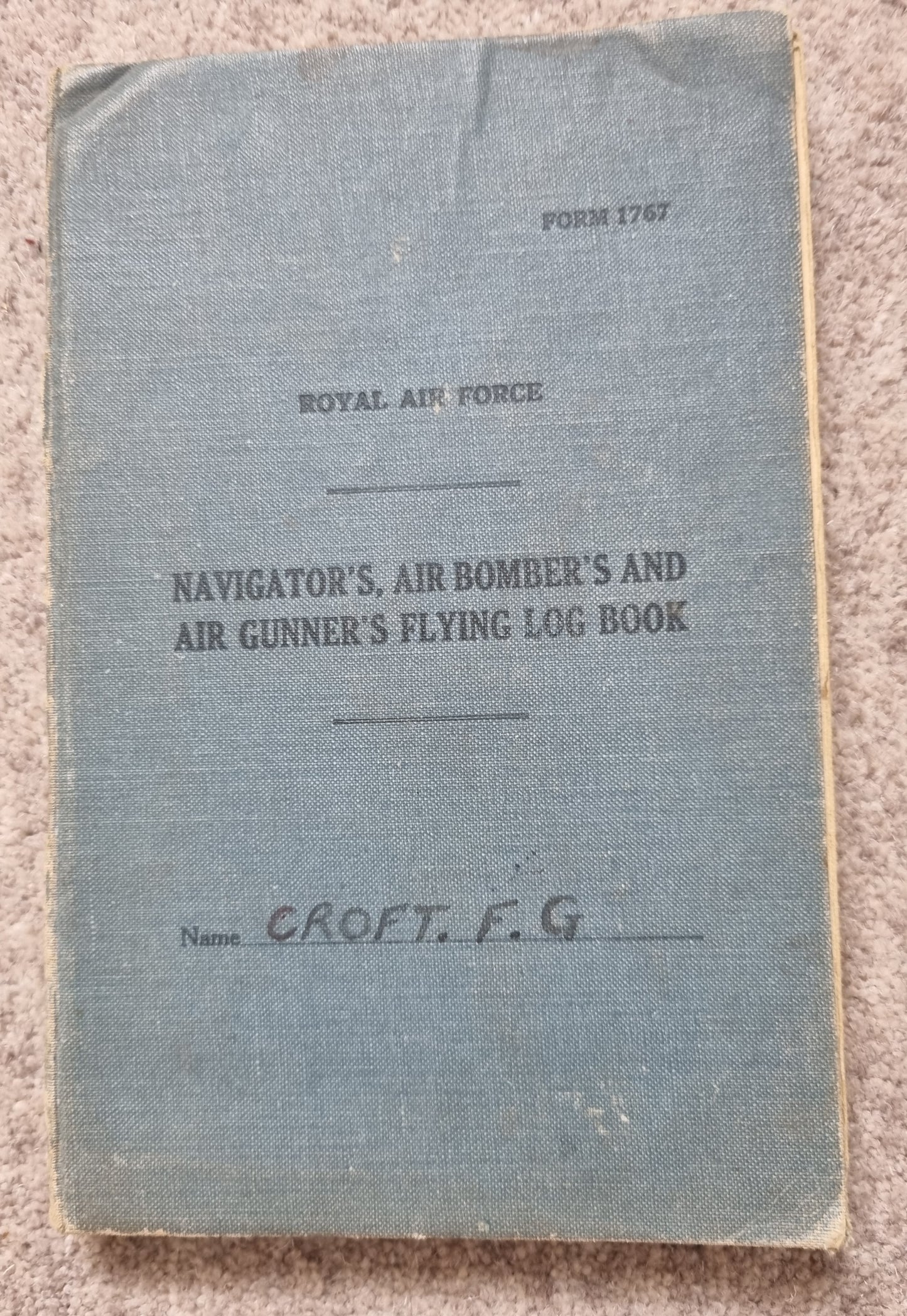 WW2 RAF Flying Suit, Helmet, Flying Log Book, Medals Set - F G CROFT