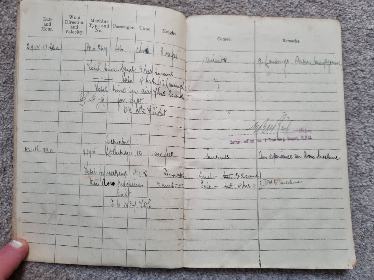 SOLD! WW1 RFC Flying Log Book Photo & RFC Papers to 2nd Lieut H C Derham