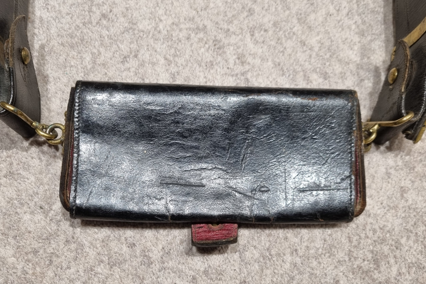 Victorian British Indian Army Patent Black Leather Gilt VRI CrossBelt