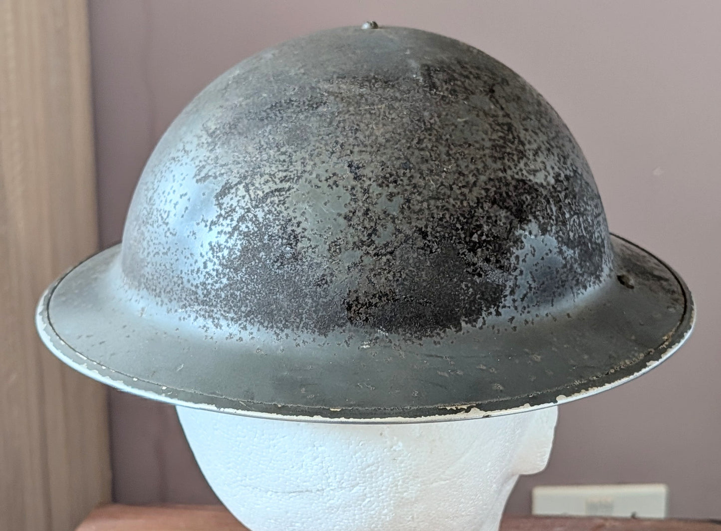 WW2 Grey / Green Brodie Helmet Dated 1940 Possibly Royal Navy with partial Decal