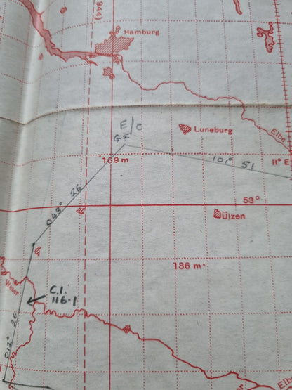 WW2 RAF June 1944 Plotting Map of Western Germany with Operational Markings over Berlin