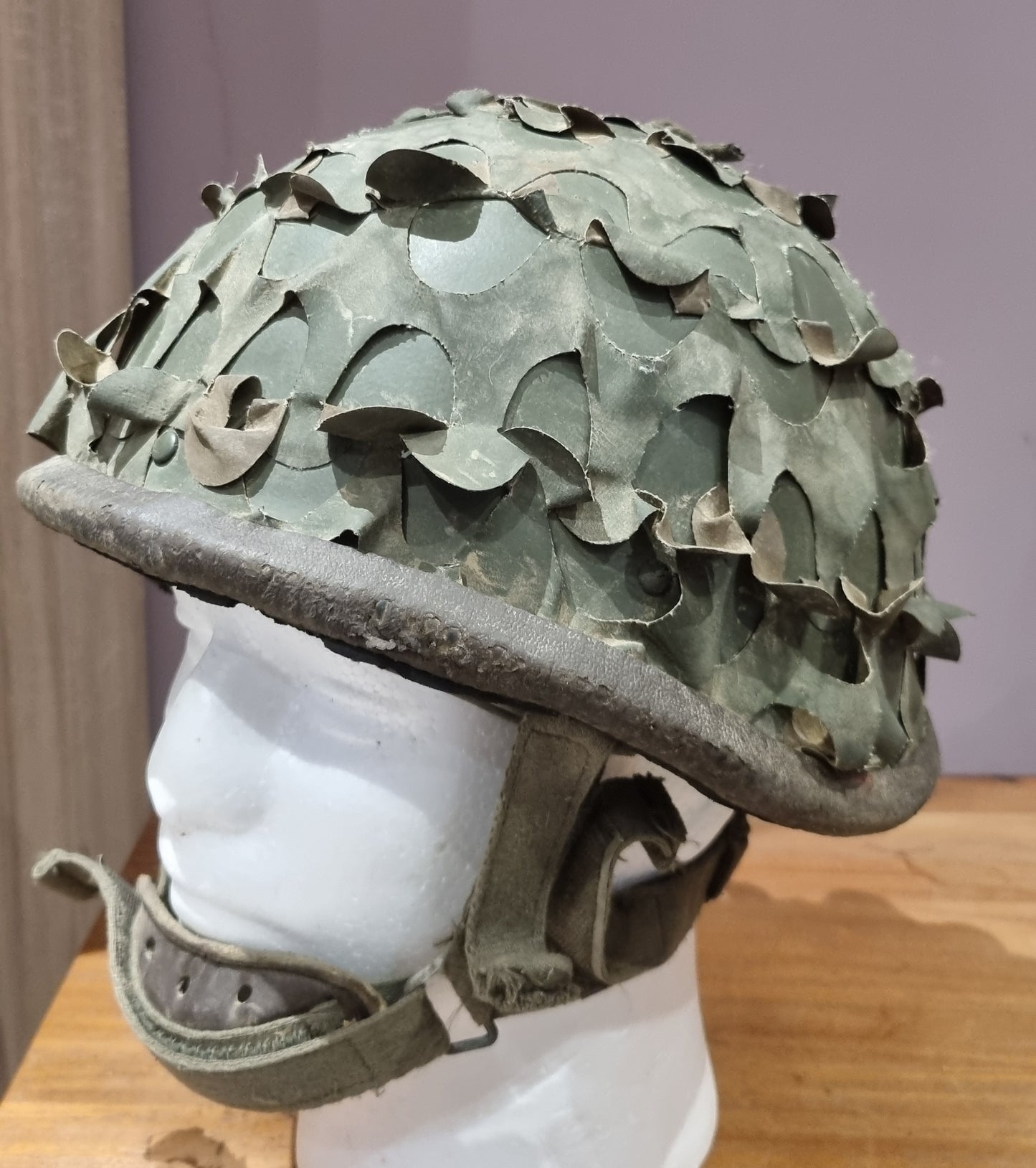 SOLD! French Army M78 F1 Series 1 Combat helmet With Camo Leaf Cover 1987