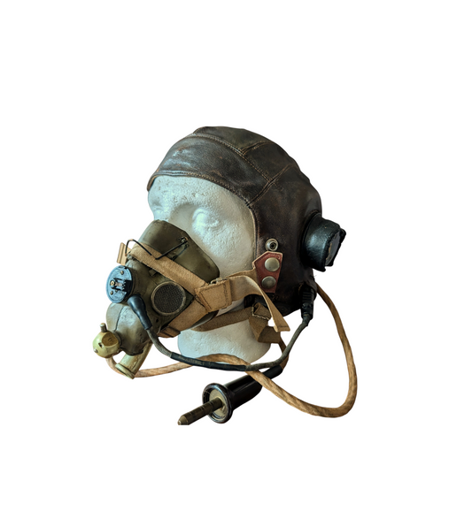 WW2 RAF TYPE C FLYING HELMET, RECEIVERS & WIRING LOOM + TYPE H MASK