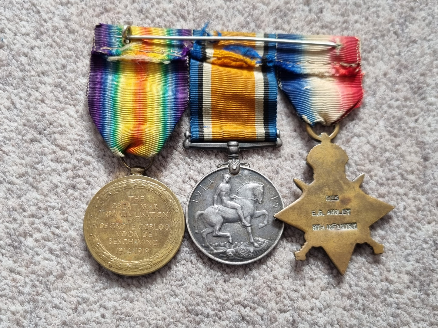 SOLD! Rare WW1 South African Medal Trio to Sergeant E G Ansley of the SA Motor Cycle Corps/8th SA Infantry