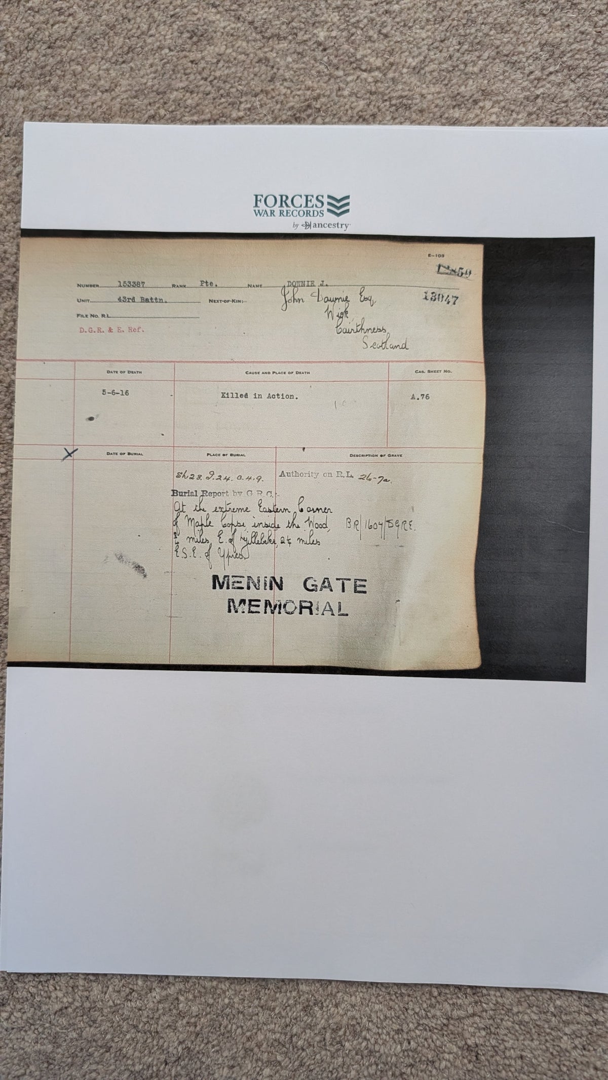 SOLD! WW1 Canadian Memorial Cross, Silver with chain 1914-18 - Pte J Downie