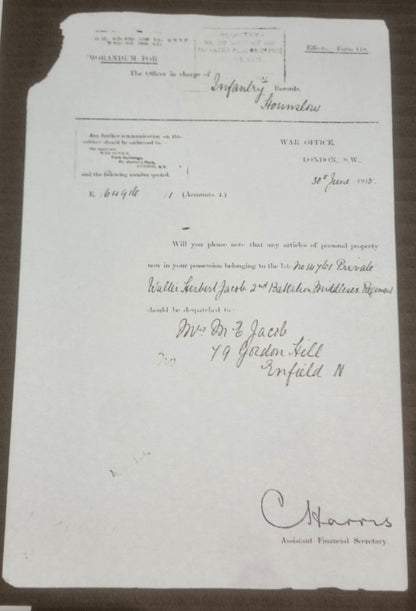 WW1 British Army Death Plaque WALTER HERBERT JACOB - the 2nd Casualty of the entire Middlesex Regt 1914