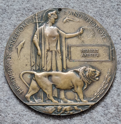 SOLD! WW1 British Army Death Plaque to Herbert Akester, 3rd Battalion Coldstream Guards, KIA Somme