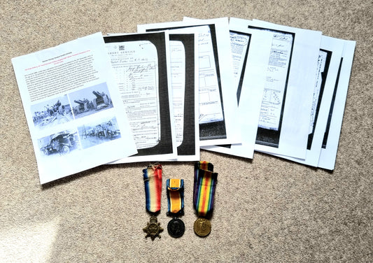 SOLD! WW1 British Medal Trio to George Deakin, 355 Siege Battery, Royal Garrison Artillery, Demoted at Own Request