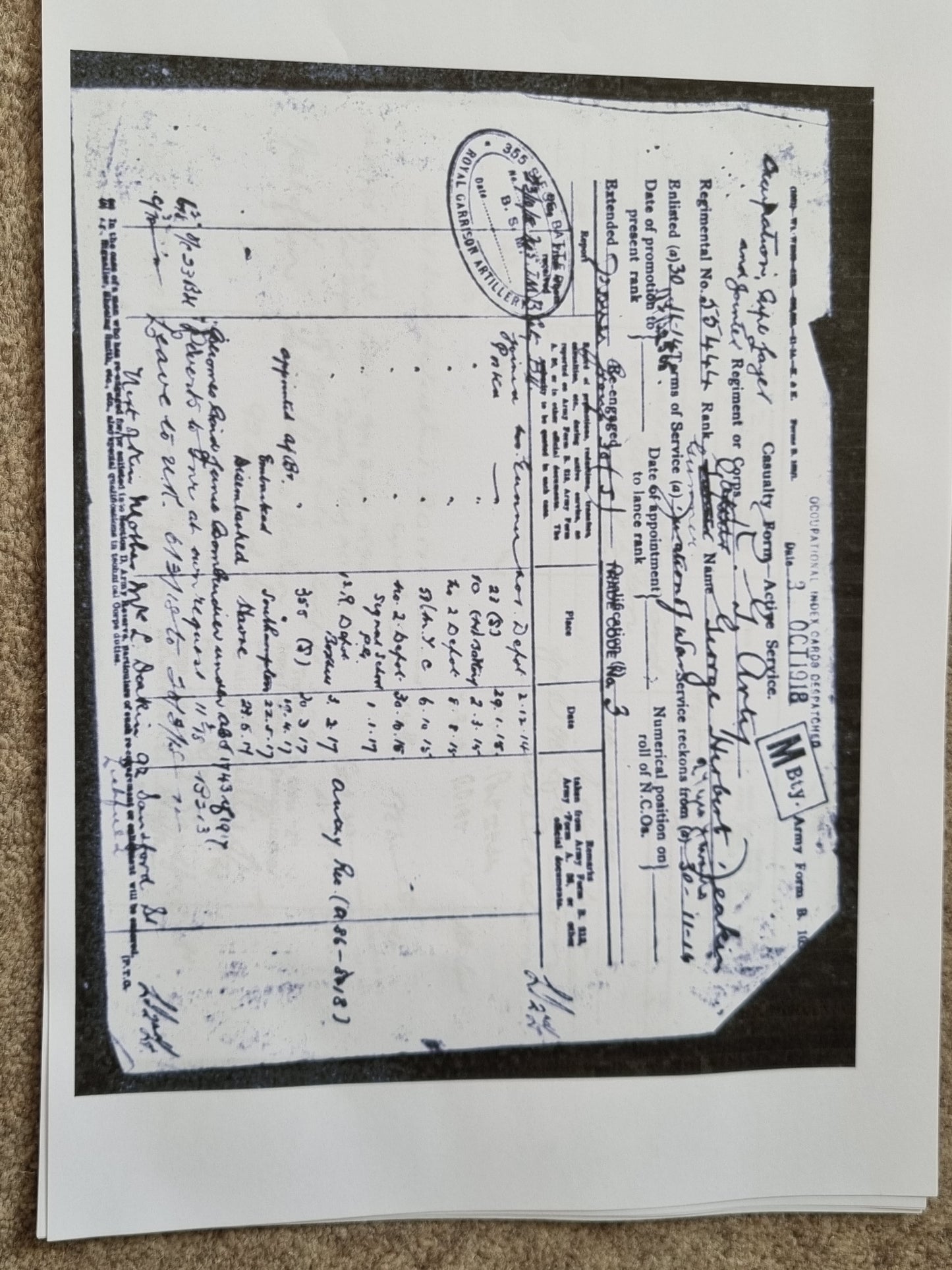 SOLD! WW1 British Medal Trio to George Deakin, 355 Siege Battery, Royal Garrison Artillery, Demoted at Own Request
