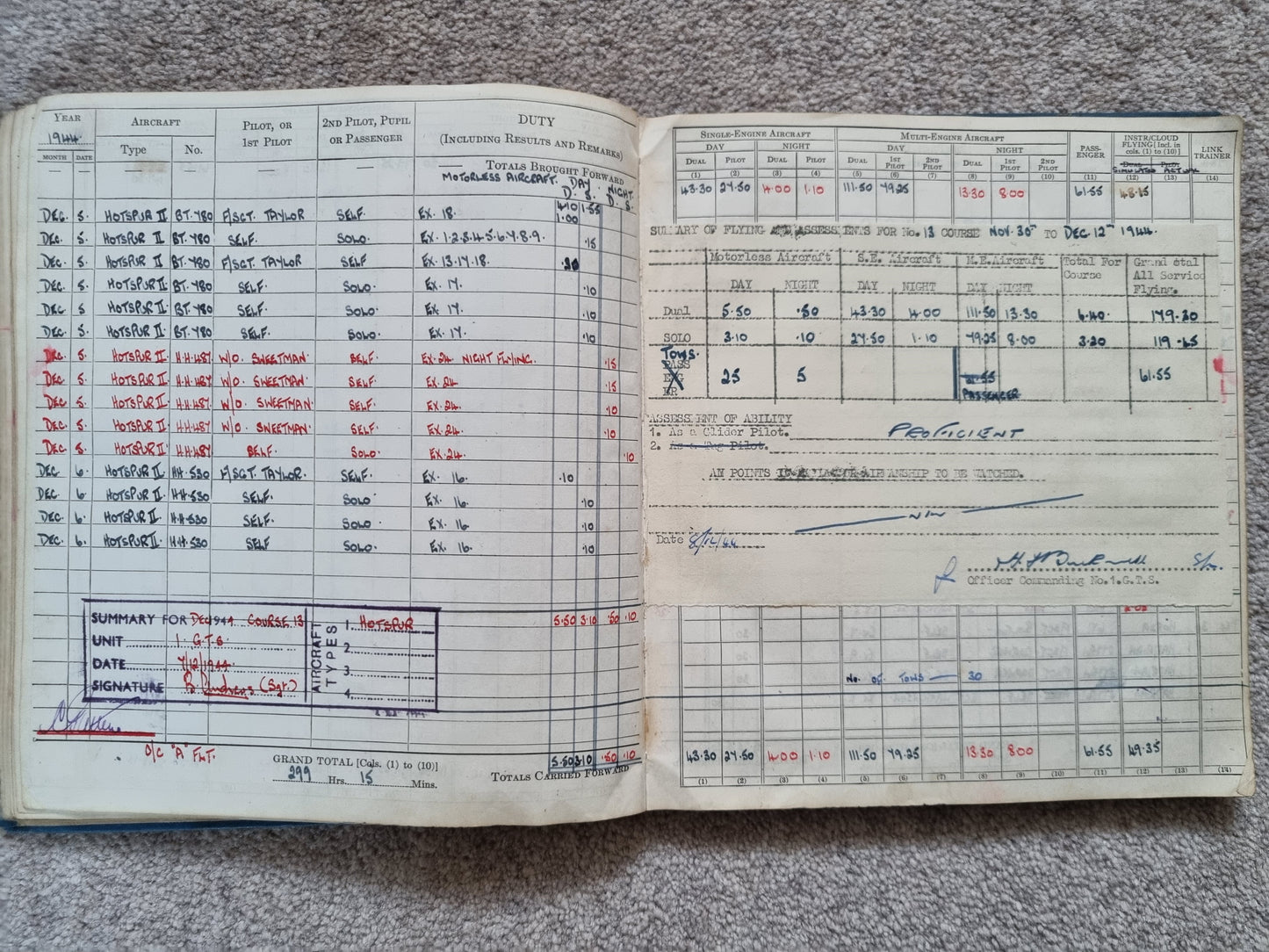 SOLD! Rare WW2 Glider Pilot RCAF Flying Log Book to Brian Andrews, Operation Varsity
