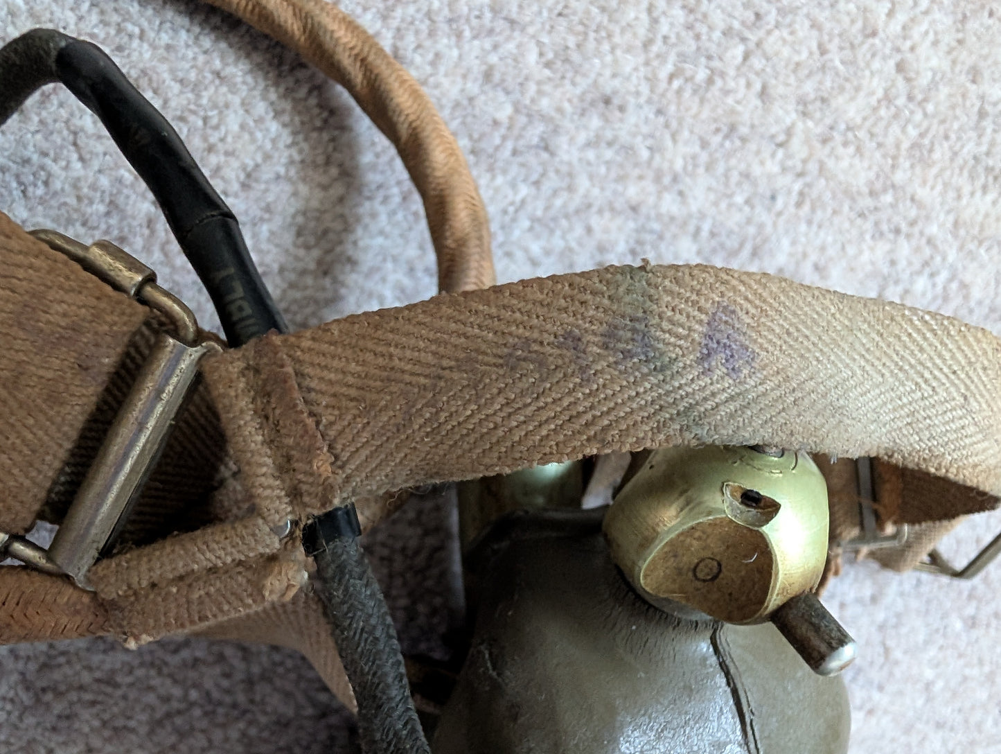 WW2 RAF TYPE C FLYING HELMET, RECEIVERS & WIRING LOOM + TYPE H MASK