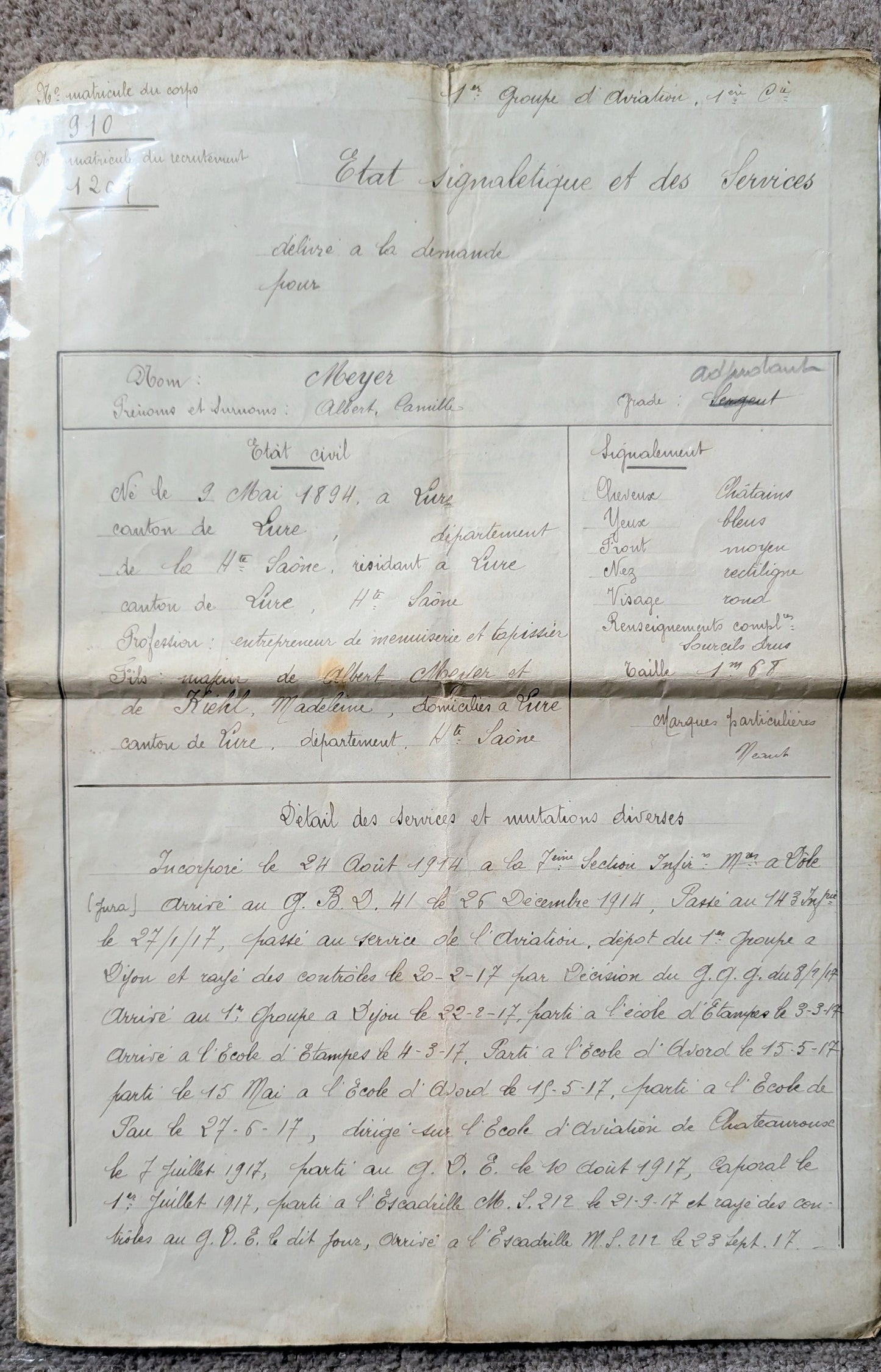 Unique WW1 French Army & Air Force Photo Album, Service Documents and Field Post Set to a Front Line Medic & Then Combat Pilot