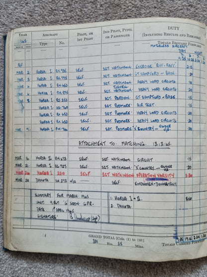 SOLD! Rare WW2 Glider Pilot RCAF Flying Log Book to Brian Andrews, Operation Varsity