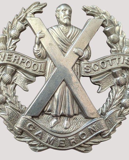 Officer's Silver Liverpool Scottish Cameron Highlanders Glengarry Badge Post 1937