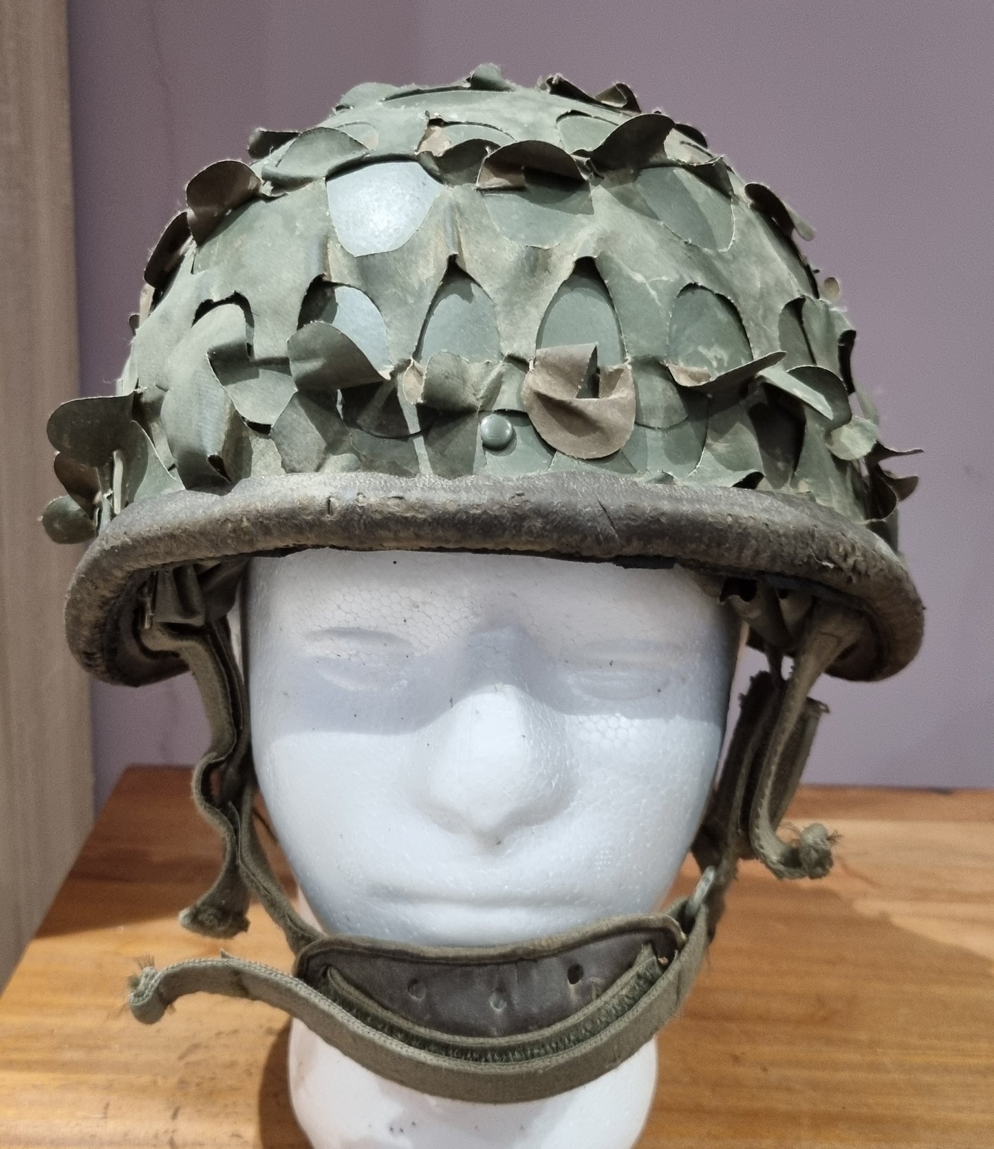 SOLD! French Army M78 F1 Series 1 Combat helmet With Camo Leaf Cover 1987