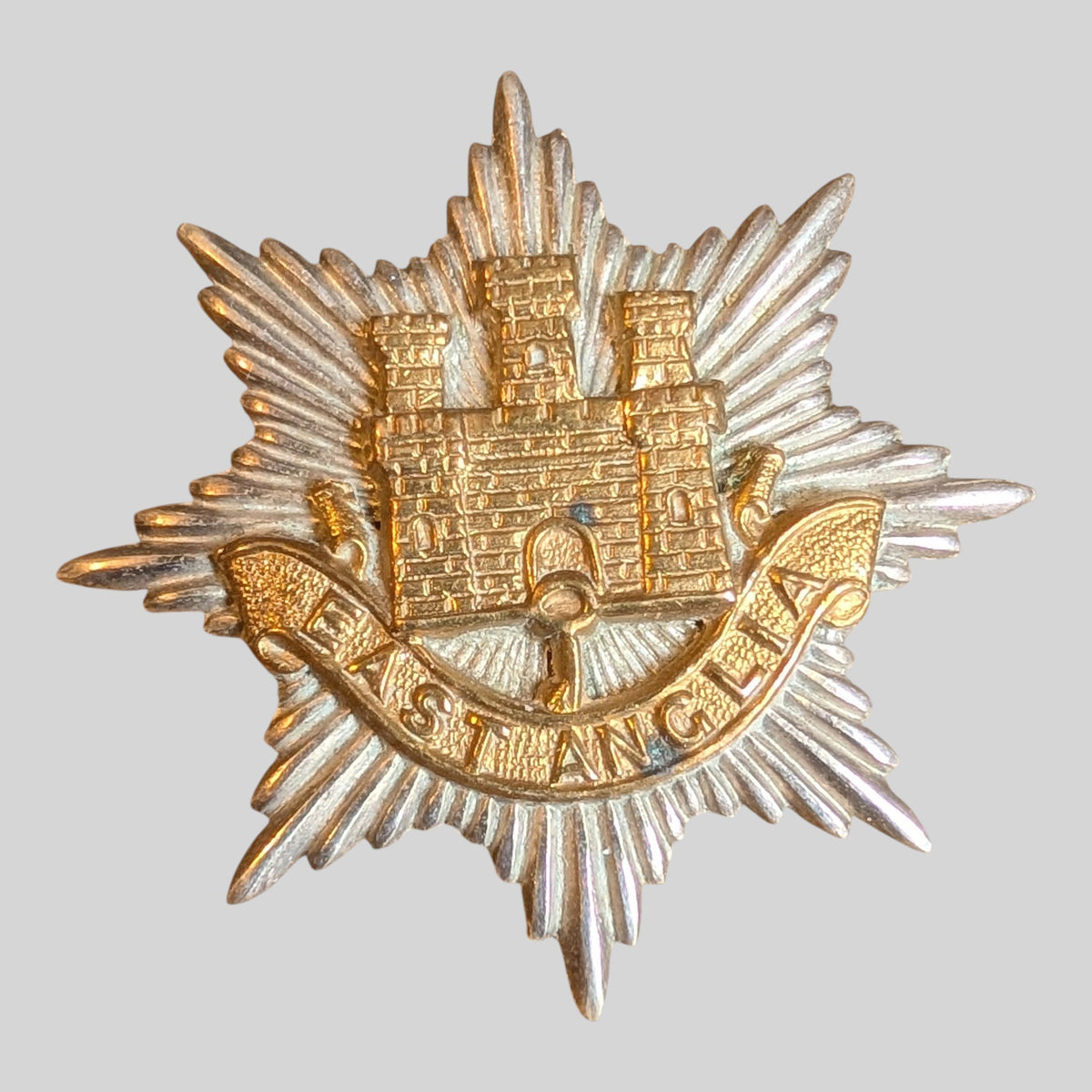 East Anglian Brigade Officers Silvered & Gilt Cap Badge 1958-69