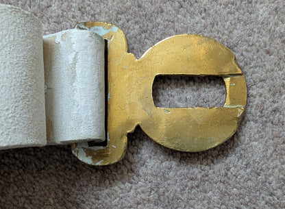 British Army BUFF LEATHER BELT - Brass Kings Crown "Dieu Et Mon Droit" Buckle