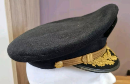 WW2 US Navy Commanders Officer Black Woollen Visor Cap -Luxenberg