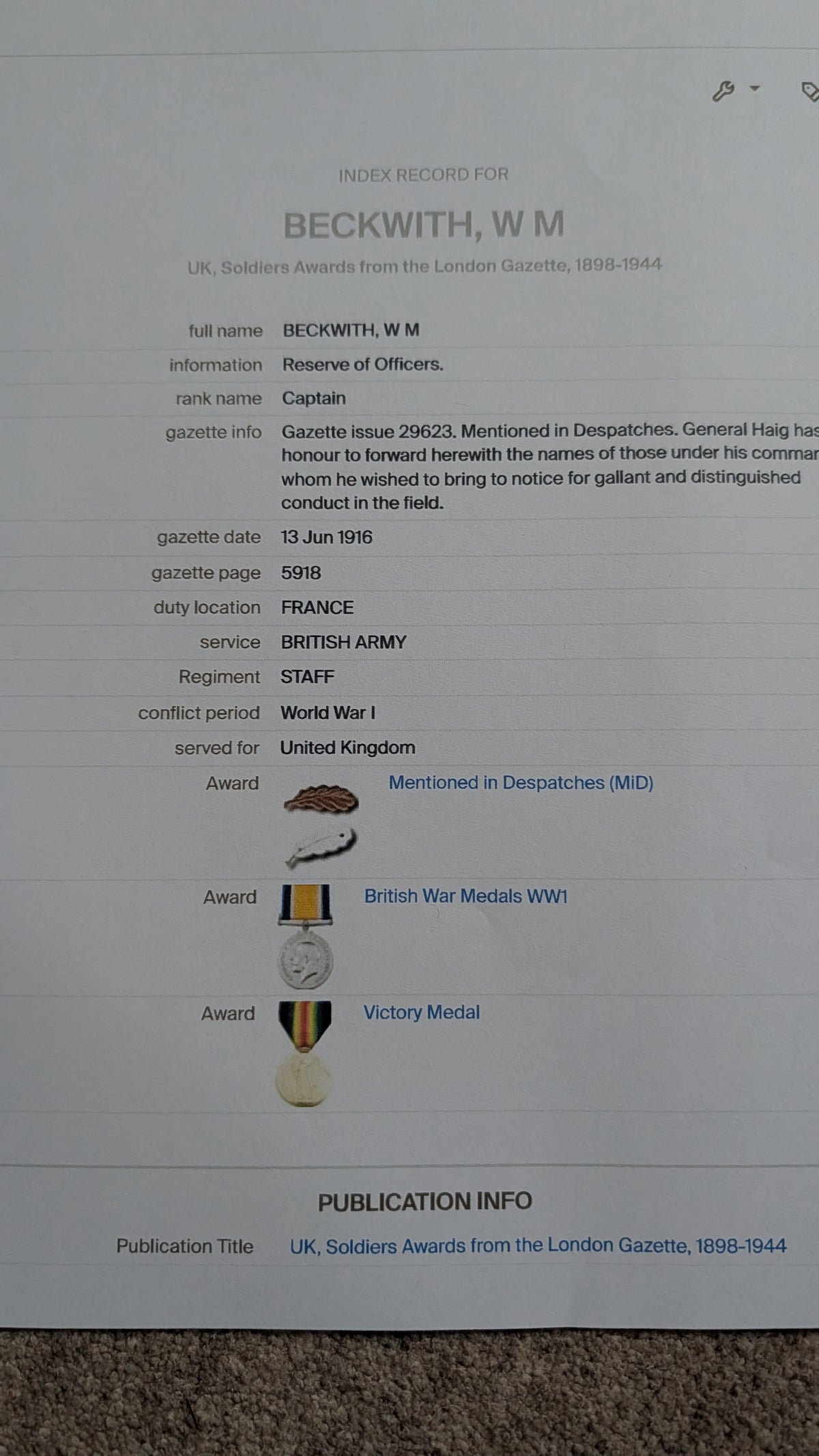 SOLD! WW1 British Army Captains Jacket Coldstream Guards - William M Beckwith DSO