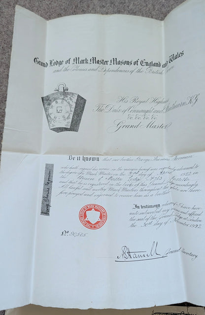 WW1 Royal Marines Light Infantry Medal Quartet & Service / Masonic Papers - George Thomas Norman