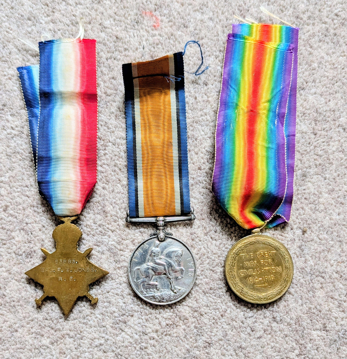 WW1 British Medal Trio - Cpl FREDERICK WILLIAM JONES Royal Engineers