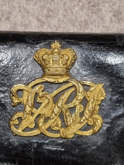 Victorian British Indian Army Patent Black Leather Gilt VRI CrossBelt