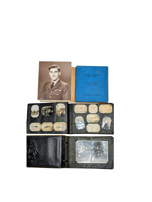 WW2 RCAF Flying Log Book E  W Burchett With 2 Of His Photo Albums