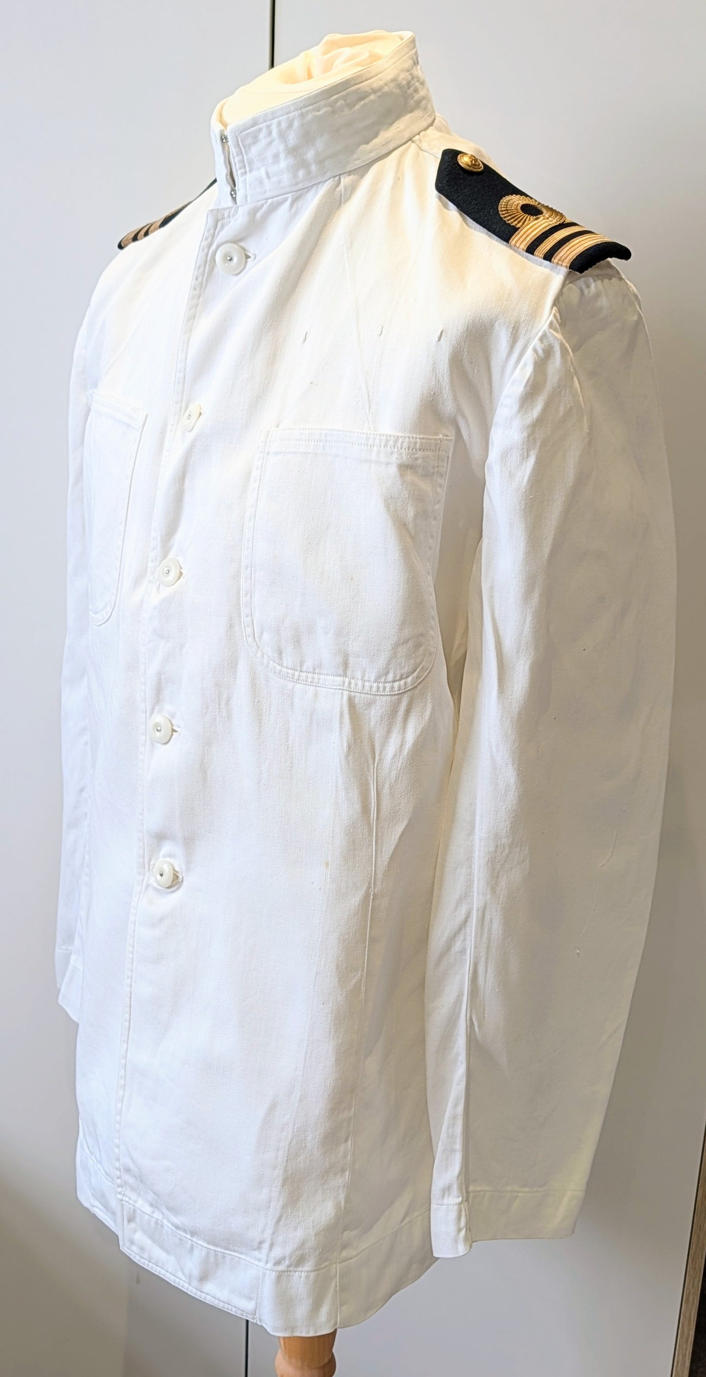 SOLD! Vintage Royal Navy No.1 Summer White Cotton Uniform Tunic Jacket 1958