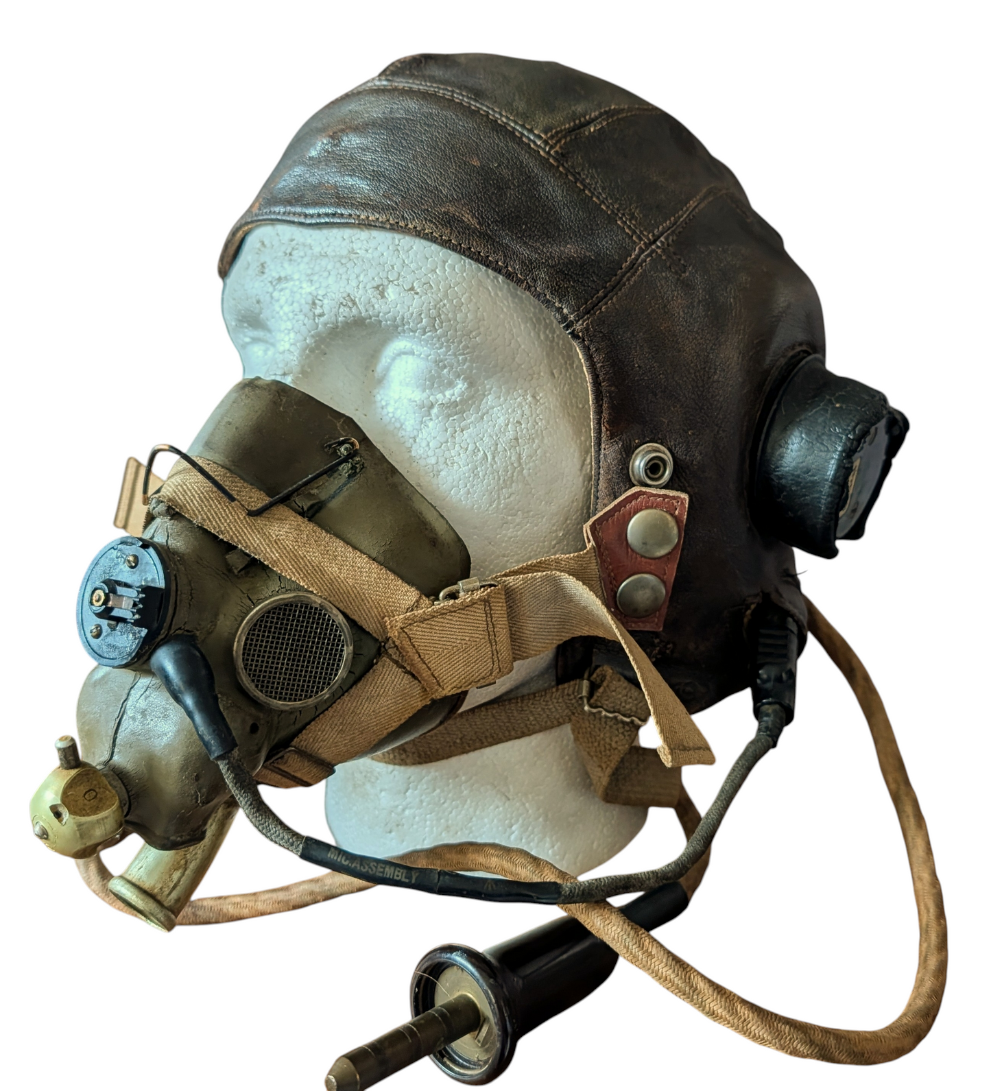 WW2 RAF TYPE C FLYING HELMET, RECEIVERS & WIRING LOOM + TYPE H MASK