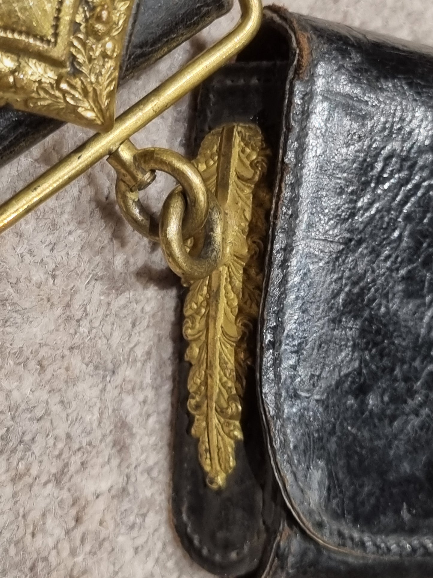 Victorian British Indian Army Patent Black Leather Gilt VRI CrossBelt