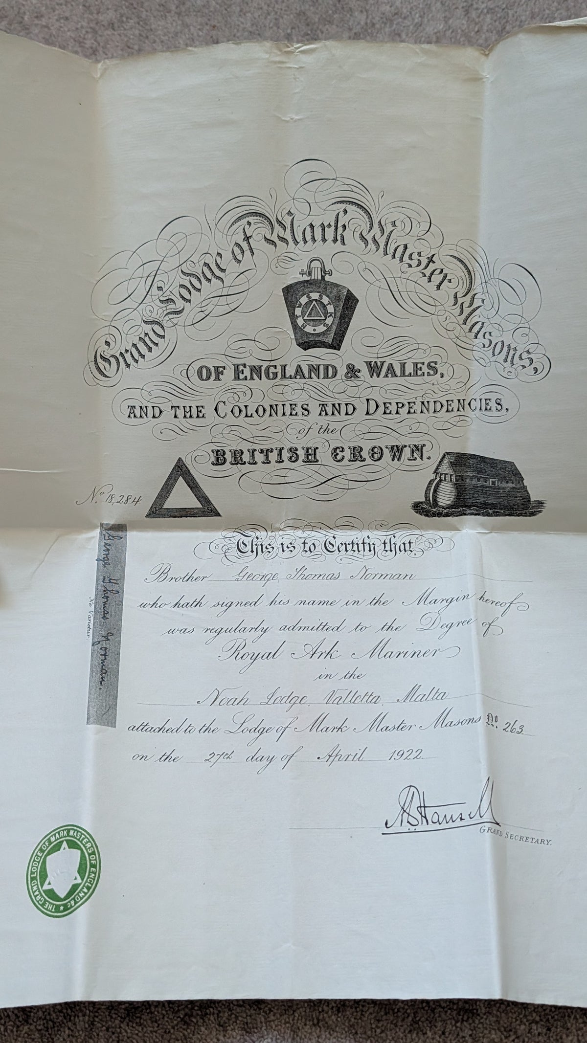 WW1 Royal Marines Light Infantry Medal Quartet & Service / Masonic Papers - George Thomas Norman