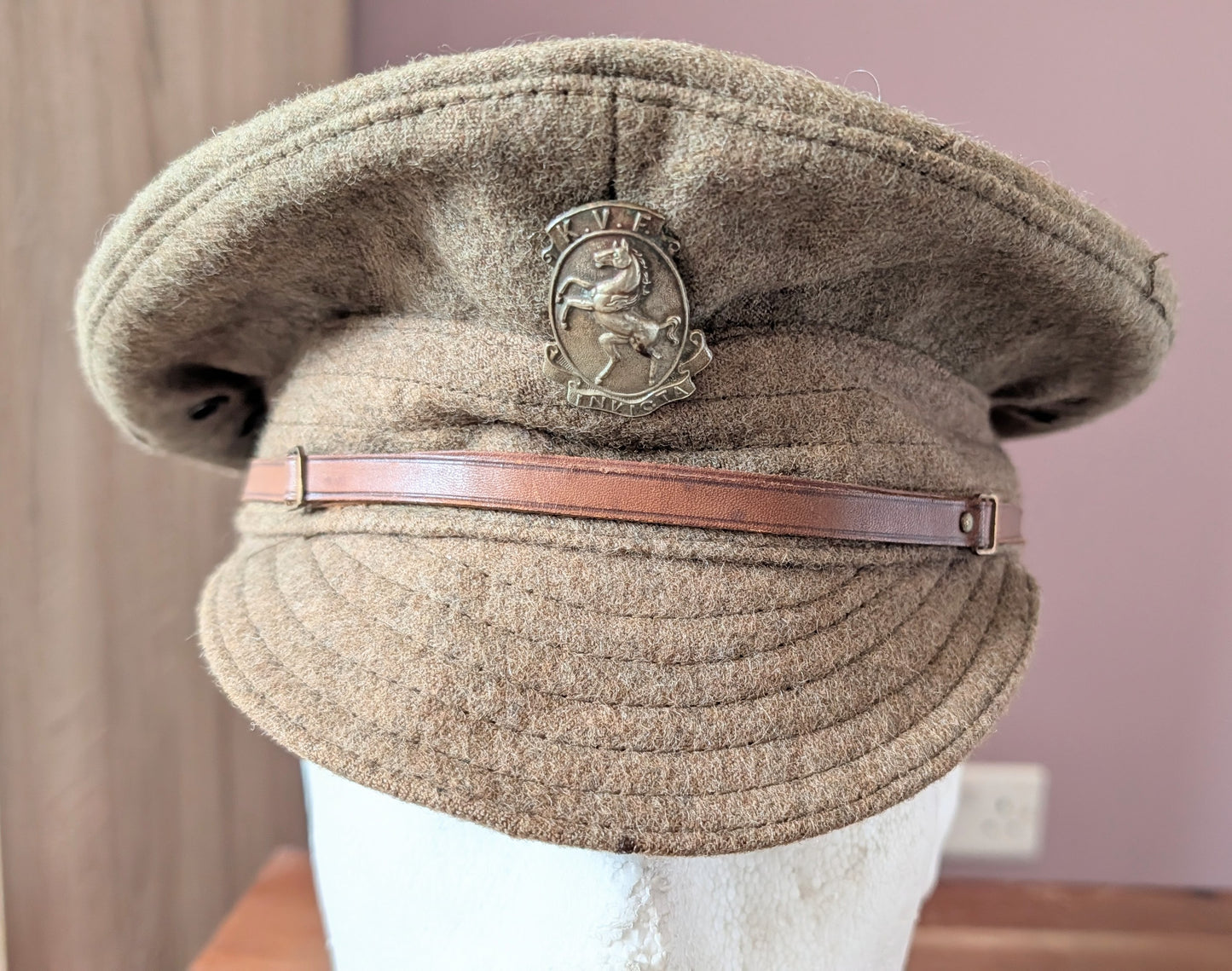 SOLD! WW1 British Army Wool Kent Volunteer Force Floppy Trench Cap Dated 1918