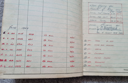WW2 RAF Flying Log Book to Air Gunner I. E. Parsons with 37 Bombing Operations including DDAY with Combat Reports