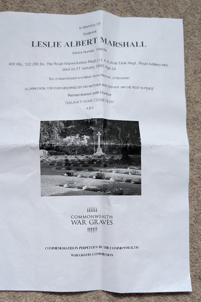 SOLD! WW2 Casualty KIA 4 Medal Group Issue Box & Award Slip LESLIE ALBERT MARSHALL