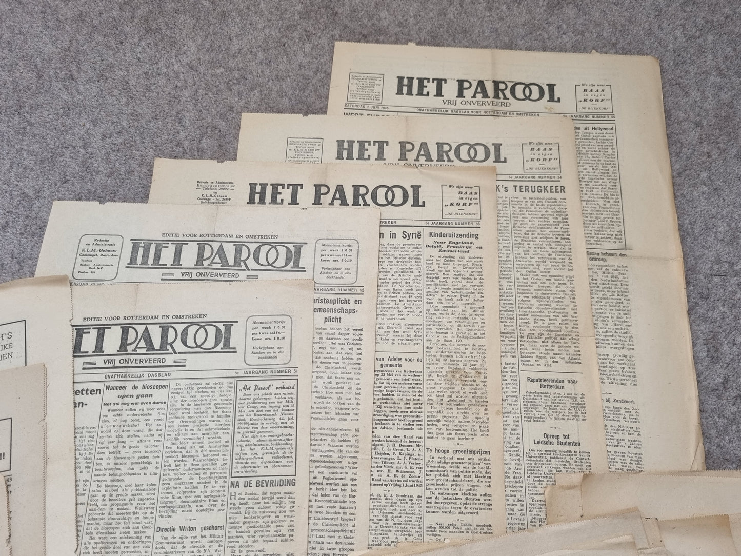 70 Editions of WW2 Dutch Resistance Newspaper ‘HET PAROOL’ May-Aug 1945