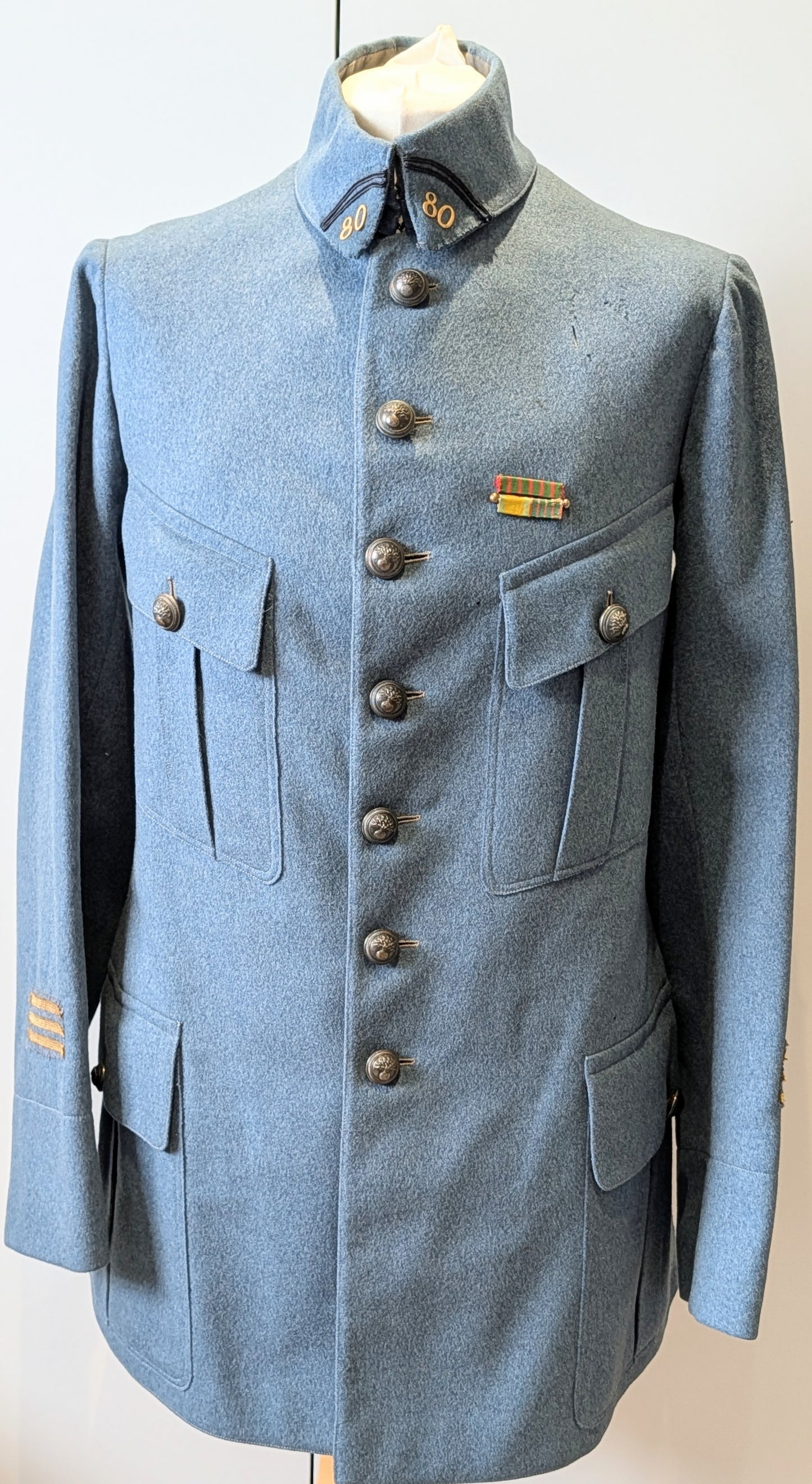 Rare Fine Quality WW1 M1913 French Horizon Blue Captains Tunic jacket 80th Infantry