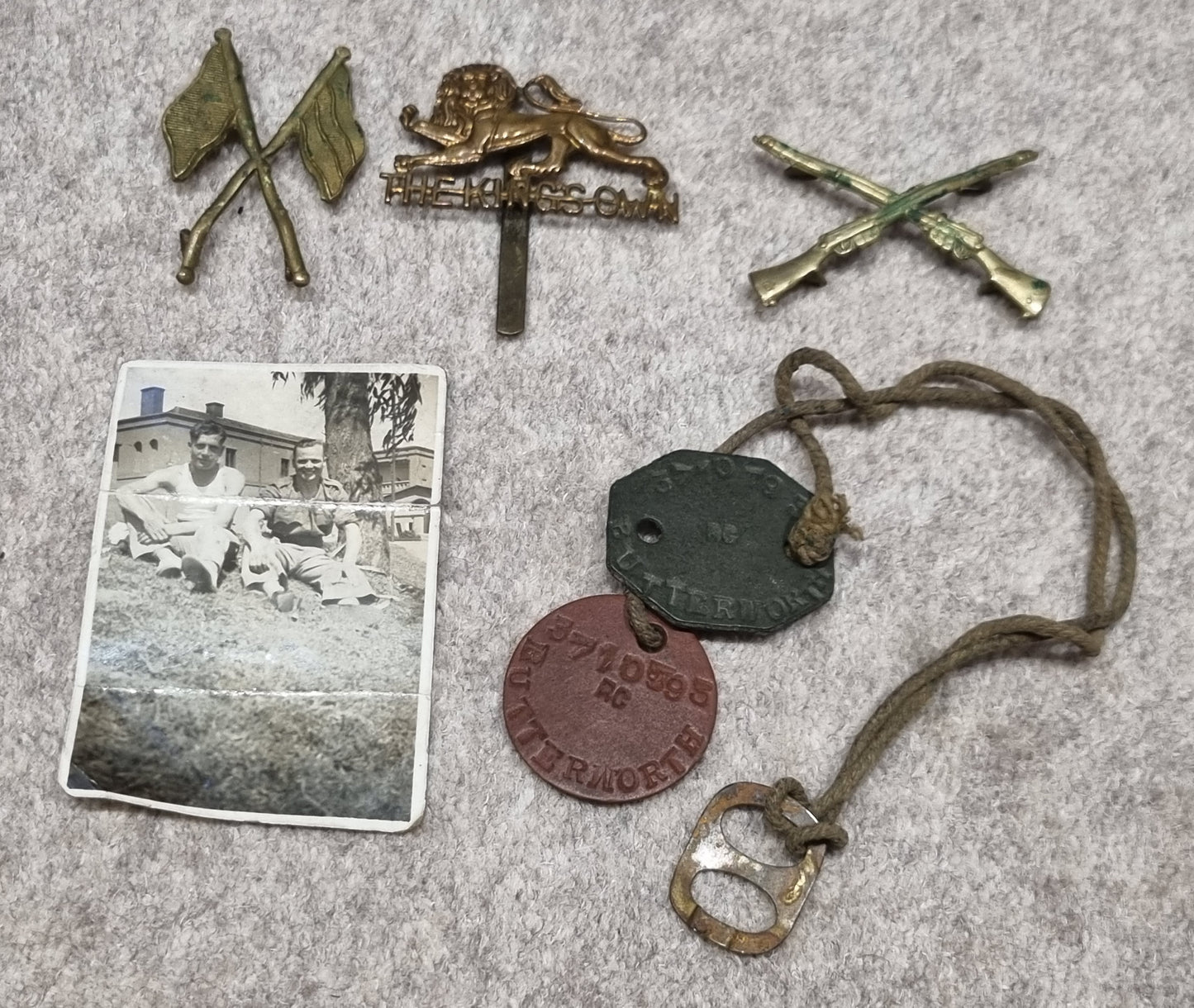 SOLD! WW2 Tropical KD Uniform collection with Jacket Trousers Badges Dog Tags Papers KORL - George Butterworth