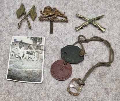 SOLD! WW2 Tropical KD Uniform collection with Jacket Trousers Badges Dog Tags Papers KORL - George Butterworth