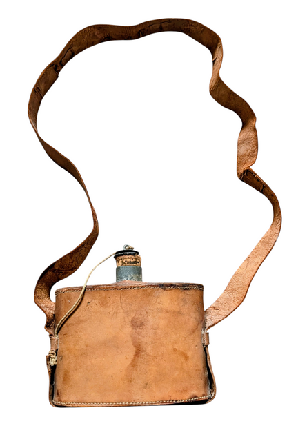 UNUSUAL & RARE WW1 BRITISH ARMY OFFICERS PRIVATE PURCHASE WATER BOTTLE LEATHER COVERED