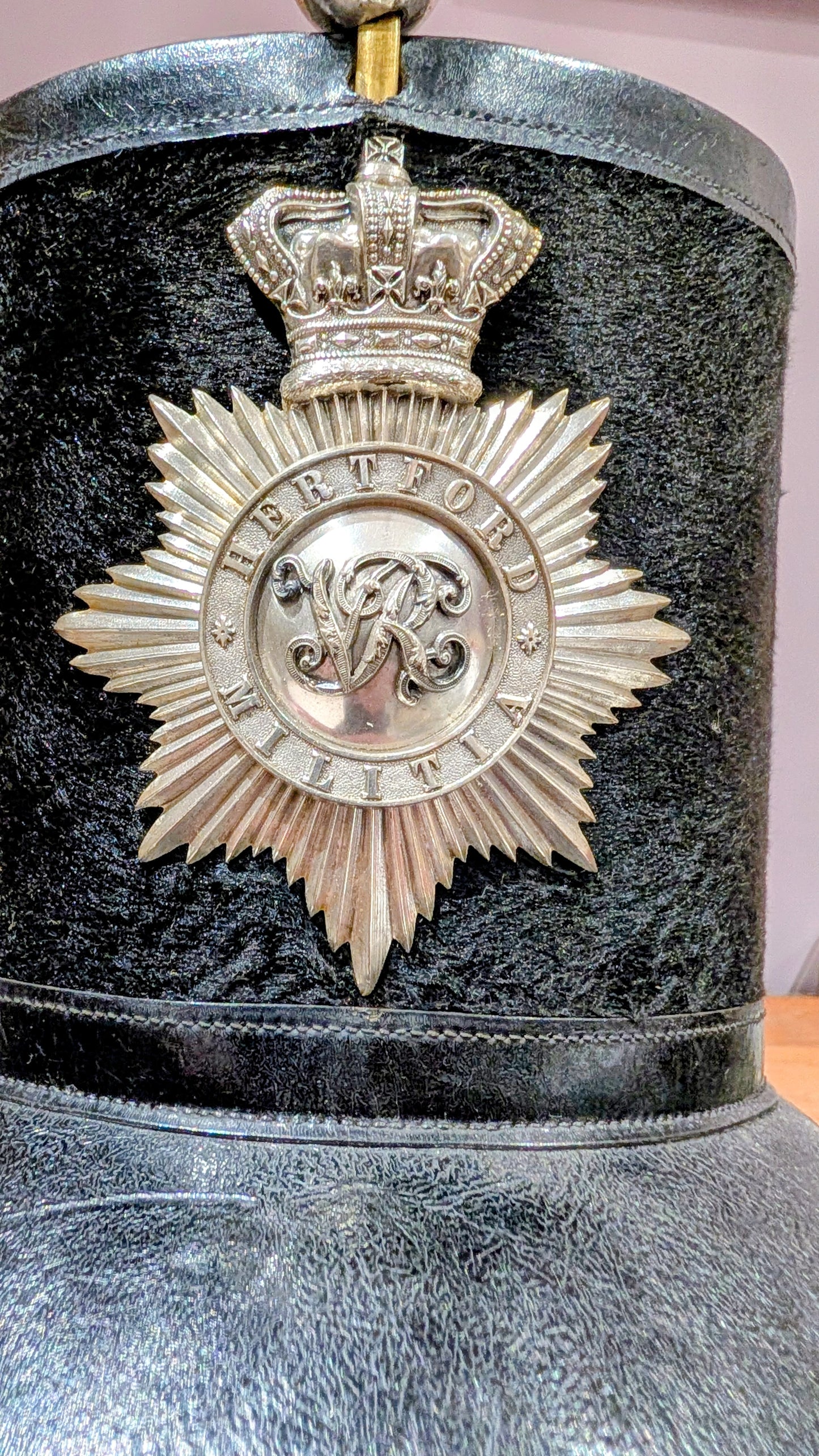 Sold! Rare British Army Hertford Militia French Pattern Shako 1855-61 & Tin