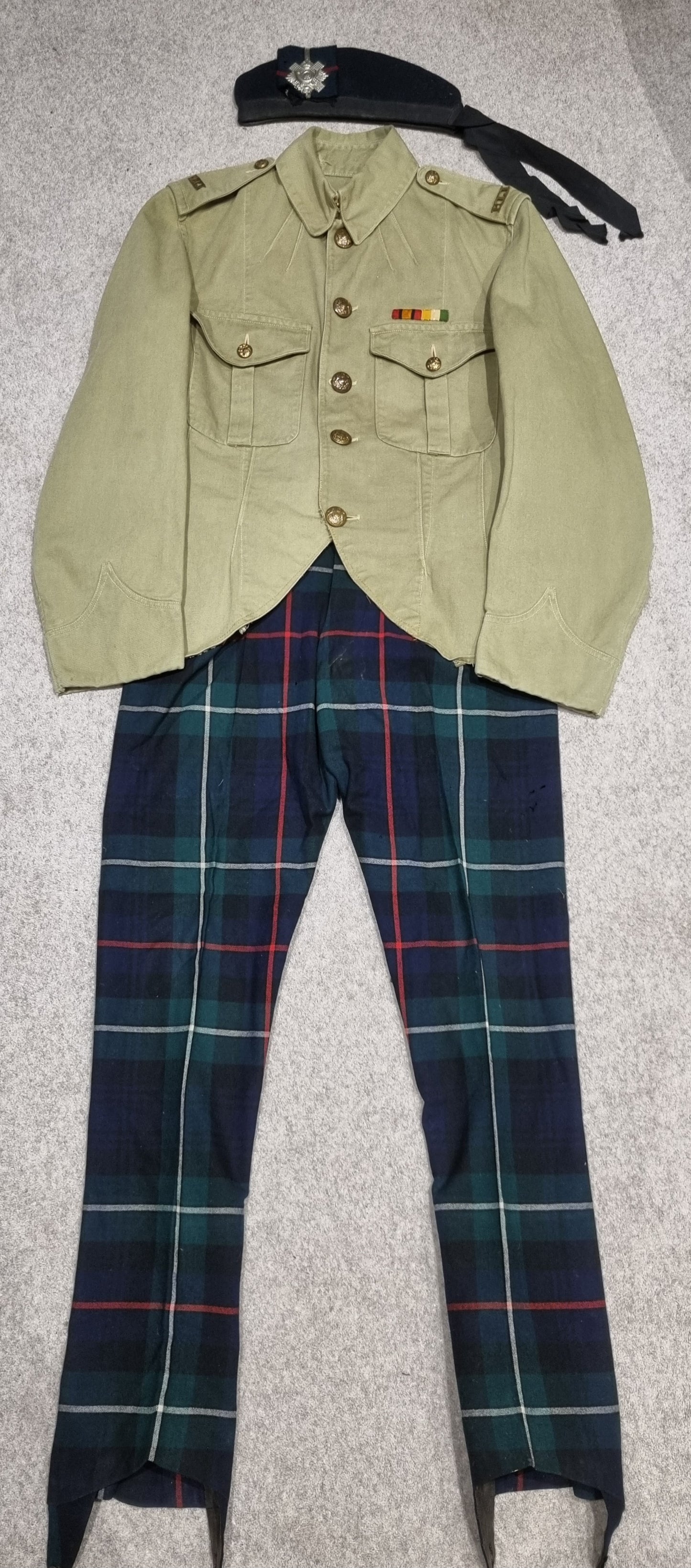 Rare WW1 Tropical KD Highland Light Infantry Uniform Cutaway Jacket Trews & Glengarry