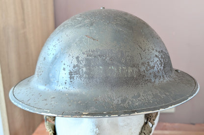 WW2 Grey / Green Brodie Helmet Dated 1940 Possibly Royal Navy with partial Decal