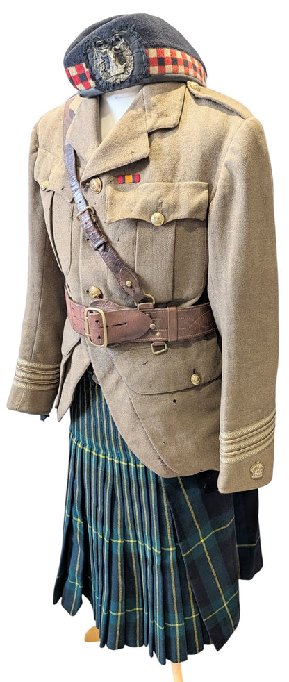Pre WW1 Gordon Highlanders Majors Cutaway Cuff Rank Jacket, Glengarry & Kilt attributed to Major Robert Walter Purvis 3rd Bn Gordon Highlanders