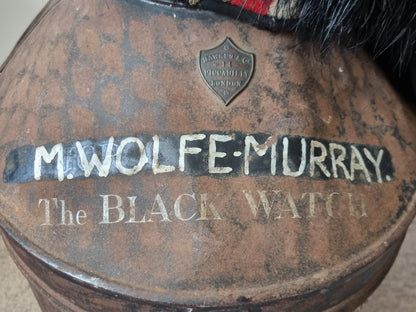 WW2 Black Watch 5 Tail feather bonnet & Tin For Major Malcolm Wolfe-Murray