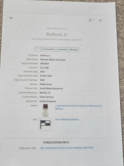 SOLD! WW1 4 Medal Group Mons Star with 5th Aug Clasp and LS&GC medal - George Belford 1 Btn South Wales Borderers BEF Wounded 17th Nov 1914