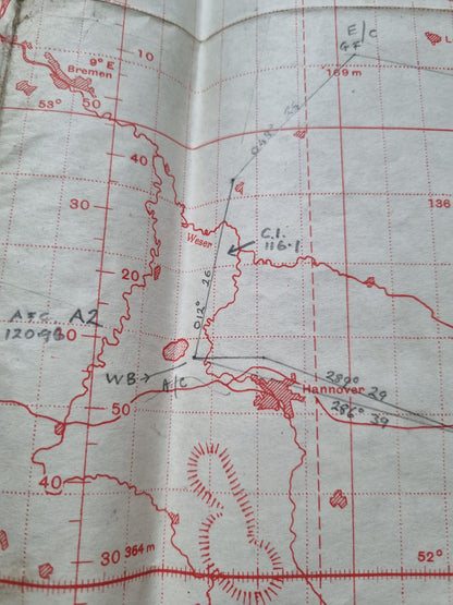 WW2 RAF June 1944 Plotting Map of Western Germany with Operational Markings over Berlin