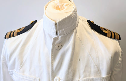 SOLD! Vintage Royal Navy No.1 Summer White Cotton Uniform Tunic Jacket 1958