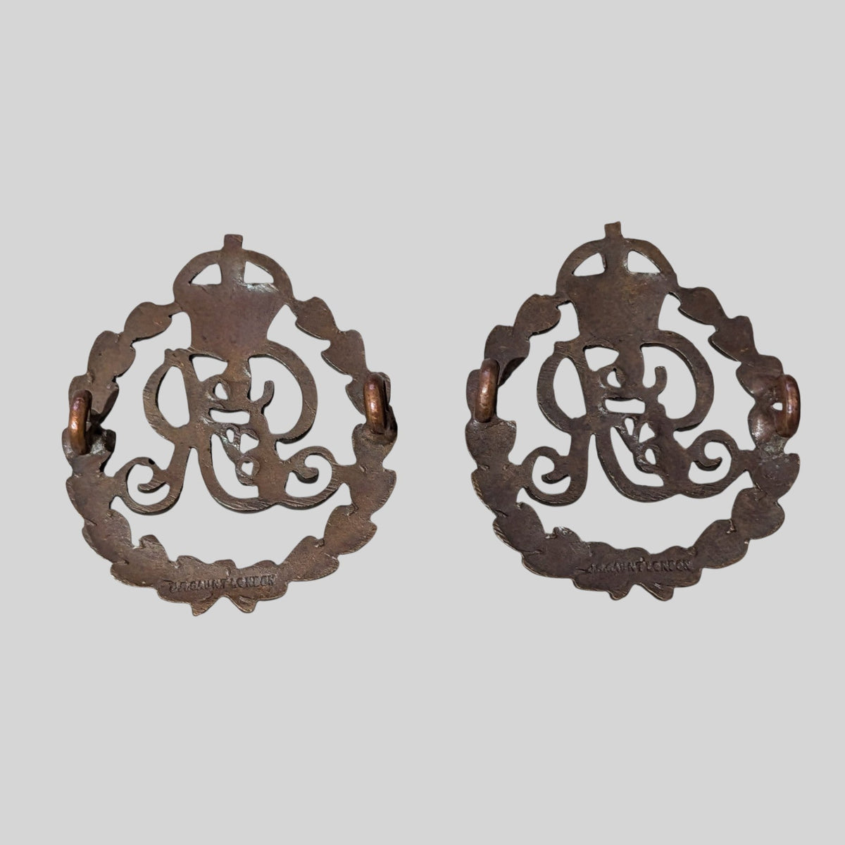 WW1 Military Provost Staff Corps MPSC Officers Bronze Collar Badge Pair